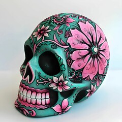 Poster - Sugar Skull Decorated with Flowers