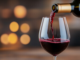 closeup of red wine pouring