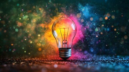 glowing lightbulb with sparkles and bokeh effect, concept of creativity, innovation, bright ideas