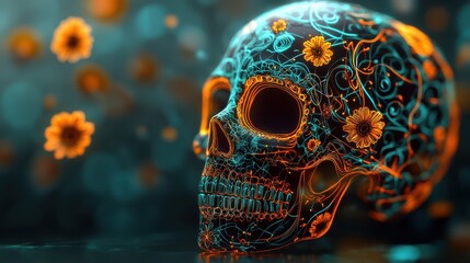 Fototapete - Intricate floral skull design a fusion of art and nature in vivid colors
