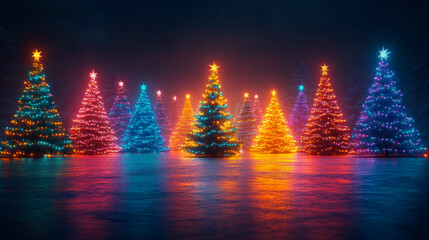 glowing magic christmas trees growing outdoors