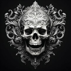 Poster - Ornate Skull with Floral Design