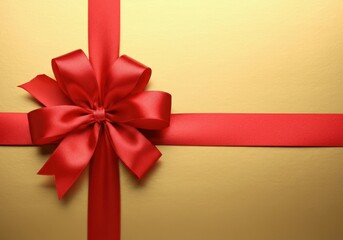 Wall Mural - red ribbon forming a bow on a golden background, ideal for christmas or birthday