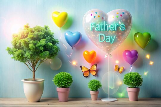 Neon sign for Father's Day on brick wall background
