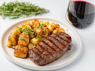 dinner for two with steaks and red wine