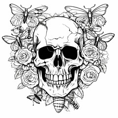 Poster - Skull with Roses and Butterflies