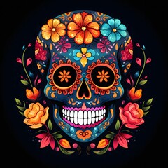 Wall Mural - Sugar Skull with Flowers