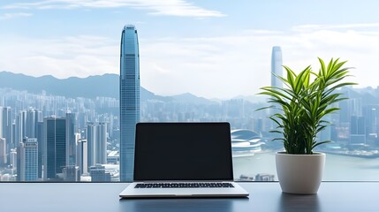 Laptop on a Sleek Desk in a Framed Modern Office.