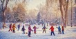 © Tnzal - Children Playing in Winter Park. AI generated illustration.