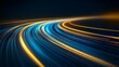 © Cheewynn - Curved digital light trails in blue and gold, depicting the energy of virtual communication and abstract technology, virtual energy, digital network