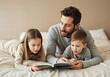 © Andreas Prott - A father is reading a childrens book in bed with his son and daughter