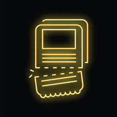 Poster - Yellow neon icon representing shredding confidential documents with a shredder machine on black background