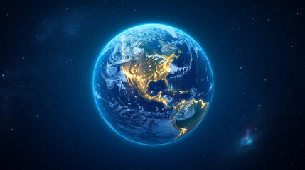 glowing earth from space north america at night with city lights and celestial wonders digital illus