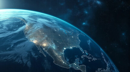 glowing earth from space north america at night with city lights and celestial wonders digital illus