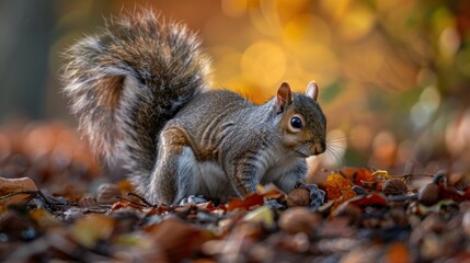 Canvas Print - Squirrel in Autumn Forest