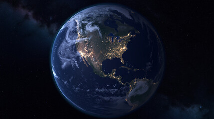 glowing earth from space north america at night with city lights and celestial wonders digital illus