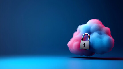 Poster - Secure cloud storage concept with padlock symbolizing cloud security services. vibrant colors create modern and abstract representation of digital safety