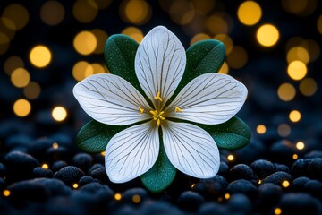 Poster - A futuristic digital rendering of Oxalis Tetraphylla (Four-leaf Sorrel) rotating in a virtual space, with realistic textures and soft lighting