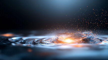 Poster - mesmerizing swirl of water creates stunning visual effect, with glowing particles illuminating surface. interplay of light and motion evokes sense of tranquility and wonder