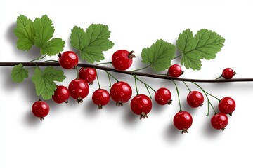 Aufkleber - A minimalist design of a Redcurrant branch, with clean, simple lines highlighting the bright red berries and green leaves