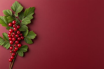 Aufkleber - A minimalist design of a Redcurrant branch, with clean, simple lines highlighting the bright red berries and green leaves