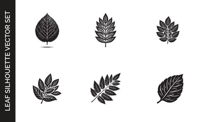 Editable Black Leaf Silhouette Vector Illustration with Transparent Background