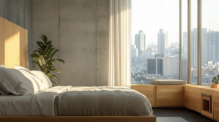 Poster - Modern Bedroom Interior with City View