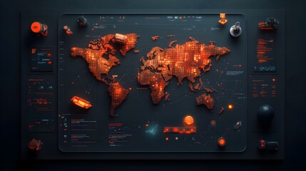 Poster - Futuristic AI Powered Global Logistics Management with World Map and Container Ships Complex Data Visualization International Trade Networks Automated Freight Distribution Cyberpunk Digital
