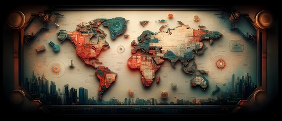 Poster - AI Enhanced Global Logistics Optimizing Worldwide Delivery Through Interconnected Supply Chain Networks A Meticulously Rendered Digital Painting Depicting the Intricate Web of Container Port