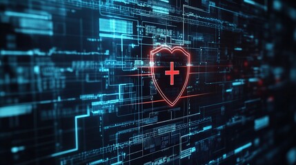 Poster - Digital Health Security Concept with Shield and Cross