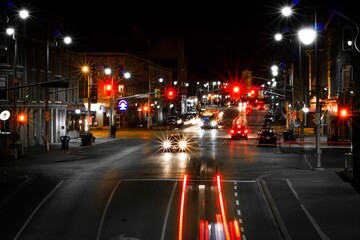 Long exposure shot of the traffic on the street during the nighttime