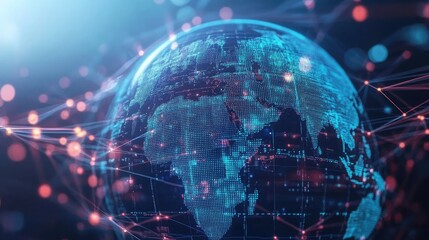 Poster - Abstract globe with network connections, highlighting the global reach of digital communication and modern technology.