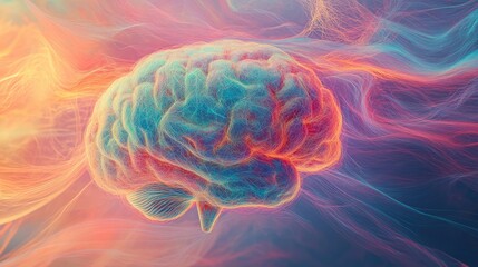 Wall Mural - Abstract visualization of the human brain, showing the intricate connections of the mind in a colorful and surreal landscape.