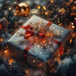 © Onuma - Christmas  and New Year gift box with red ribbon on festive background