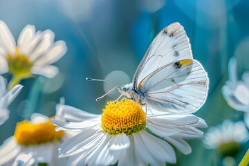 Aufkleber - Delicate Butterfly on White Flower in Soft Focus