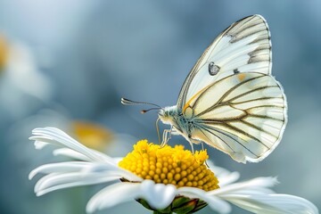 Aufkleber - Butterfly on Flower Petals in Gentle Light