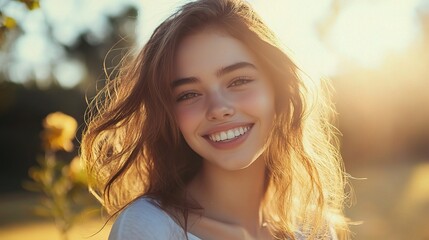 Sticker - Joyful Young Woman Smiling in Natural Light