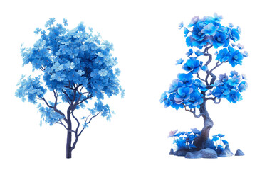 Poster - Blue tree with flowers isolated on white or transparent background png
