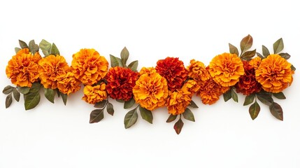 marigold flower garland displayed against a white background, ideal for designs centered around day 