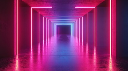 Wall Mural - Neon Passage with Colorful Lights and Reflections