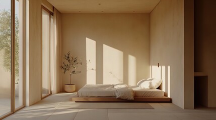 Wall Mural - Serene Minimalist Bedroom with Natural Light