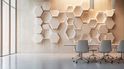 Canvas Print - Modern Conference Room with Hexagon Wall Design