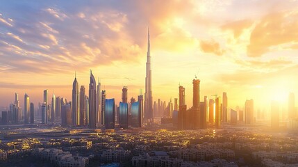 Poster - stunning sunset over the dubai skyline