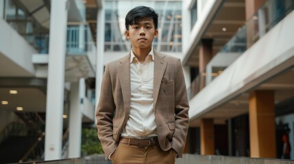 Wall Mural - Confident Young Man in Modern Architecture