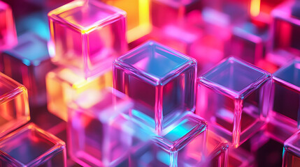 Poster - Colorful Abstract Glass Cubes in Vibrant Light