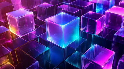 Poster - Colorful Abstract Cubes with Neon Glow Effect