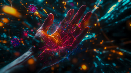 Poster - Digital Hand with Light and Energy Effects
