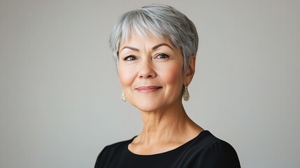 Canvas Print - Confident Senior Woman with Silver Hair and Earrings