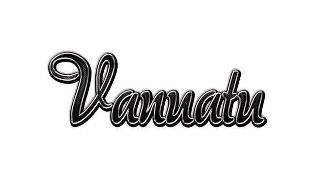 black metal 3d design of Country name Vanuatu on white background.
