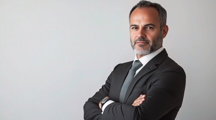 Poster - Confident Businessman in Formal Attire Against Neutral Background